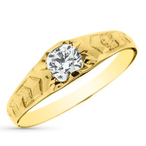 18K SOLITARIO ORO AMARILLO CADETE MACIZO BRILLO CIRCONITA 4.2 MM ANCHO 5 MM