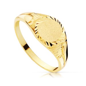 18K SELLO ORO AMARILLO MACIZO TALLADO ZONA GRABADO OVAL 7.5 X 6.5 MM