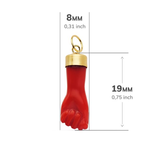 18K COLGANTE HIGA MANO ROJA 19X8 MM - Imagen 2