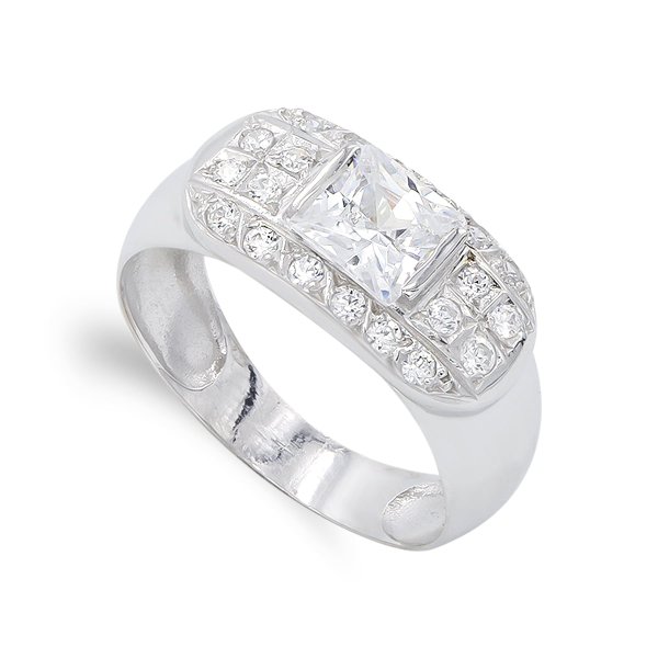 18K SORTIJA ORO BLANCO PIEDRA Y CIRCONITAS