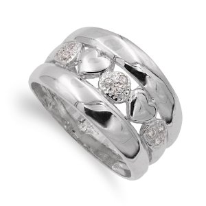 18K SORTIJA ORO BLANCO CORAZONES Y CIRCONITAS 12 MM