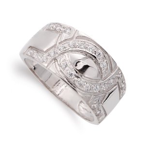 18K SORTIJA ORO BLANCO ANCHA CON CIRCONITAS 10 MM CUERPO 4 MM