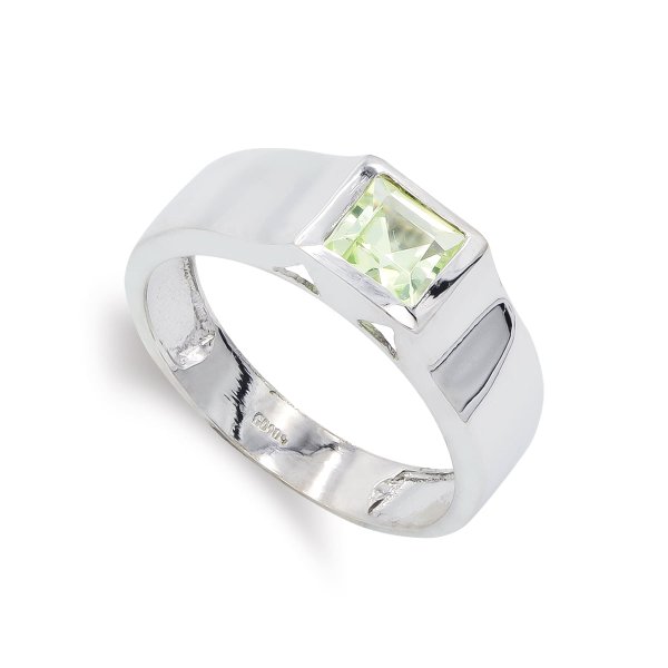18K SORTIJA ORO BLANCO PIEDRA OLIVINA 6 MM