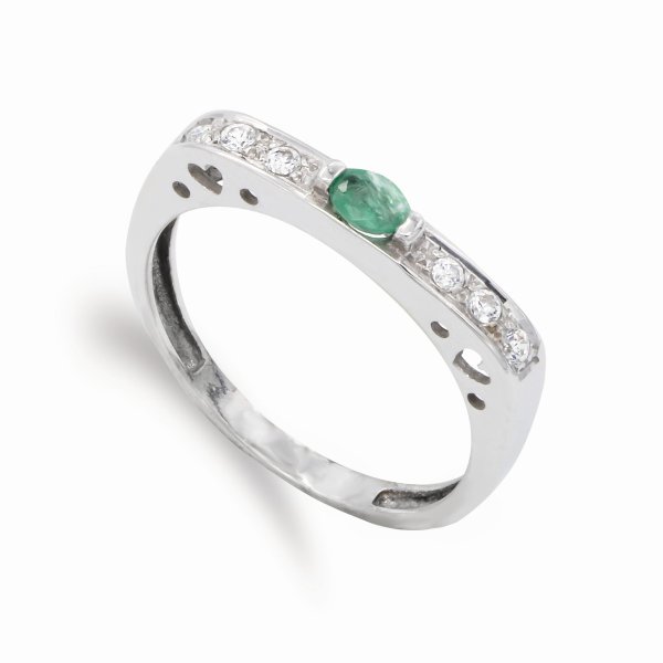 18K SORTIJA ORO BLANCO ESMERALDA 4.5X3 MM CIRCONITAS
