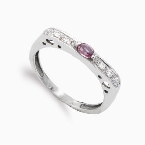 18K SORTIJA ORO BLANCO RUBI 4.5X3 MM CIRCONITAS
