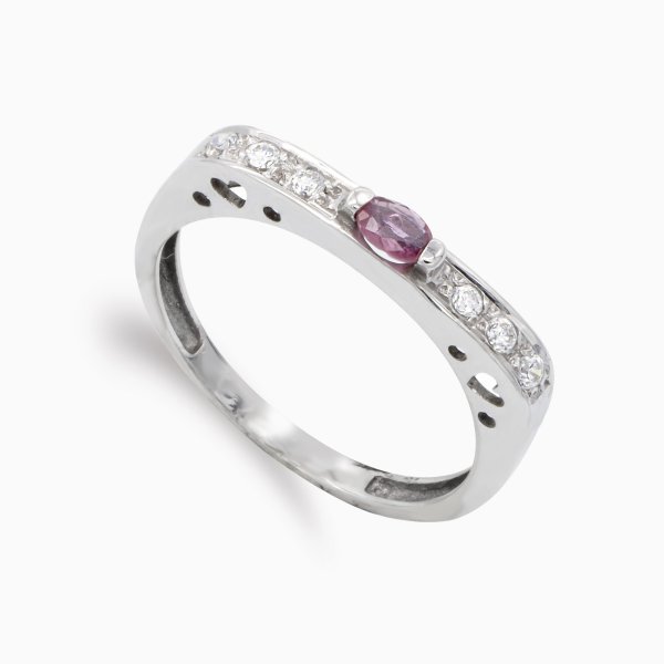 18K SORTIJA ORO BLANCO RUBI 4.5X3 MM CIRCONITAS