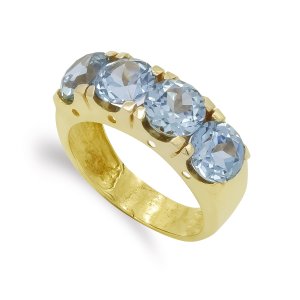 18K SORTIJA ORO AMARILLO CUATRO PIEDRAS 7 MM AGUAMARINA