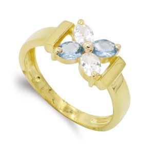 18K SORTIJA ORO AMARILLO FLOR CIRCONITAS OVALES