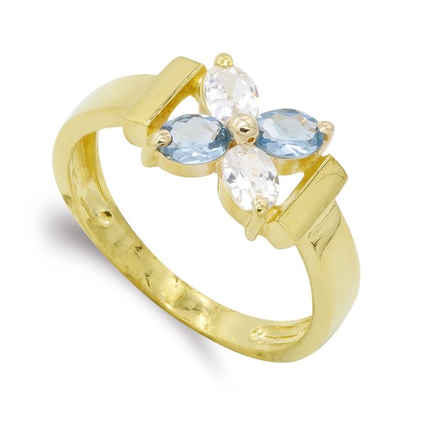 18K SORTIJA ORO AMARILLO FLOR CIRCONITAS OVALES