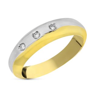 18K SORTIJA ORO BICOLOR 3 DIAMANTES TALLA BRILLANTE 0.18  QTS.