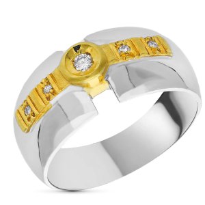 18K SORTIJA ORO BICOLOR 5 DIAMANTES TALLA BRILLANTE