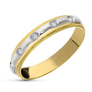 18K SORTIJA ORO BICOLOR 5 DIAMANTES TALLA BRILLANTE 0.15 QTS.