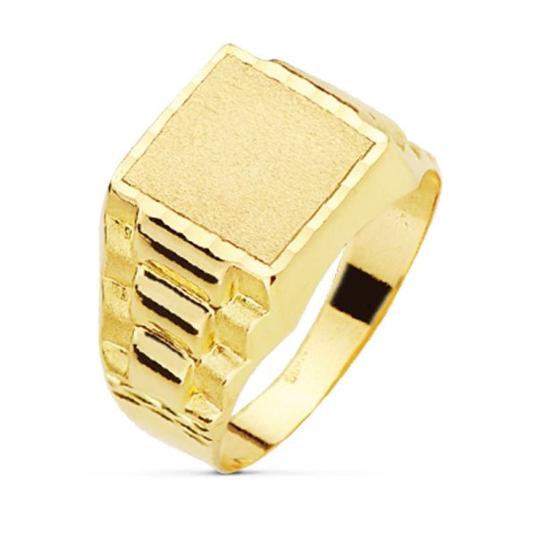 18K SELLO ORO AMARILLO CADETE HUECO.  ZONA GRABADO 9 X 9 MM