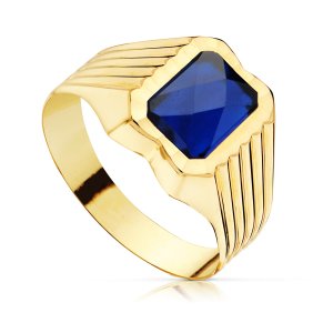 18K SELLO ORO AMARILLO HUECO CADETE PIEDRA ZAFIRO SPINEL DE 8X6 MM