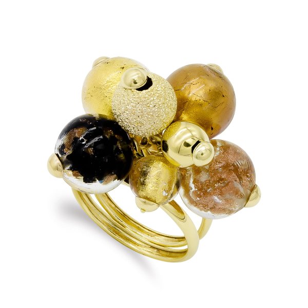 18K SORTIJA ORO AMARILLO BOLAS CRISTAL MURANO