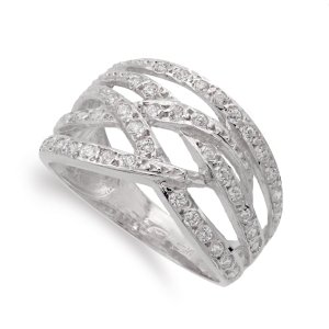 18K SORTIJA ORO BLANCO BANDAS CON CIRCONITAS ANCHO 12 MM CUERPO 4 MM