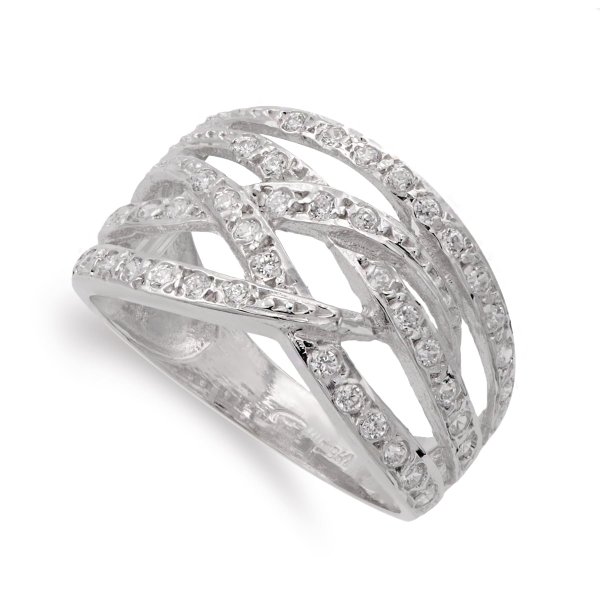 18K SORTIJA ORO BLANCO BANDAS CON CIRCONITAS ANCHO 12 MM CUERPO 4 MM