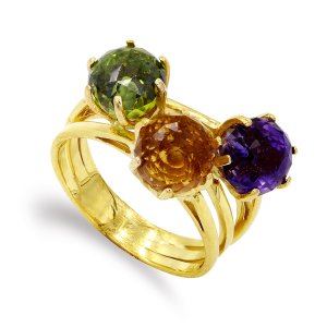 18K SORTIJA ORO AMARILLO HILOS Y PIEDRAS DE COLOR