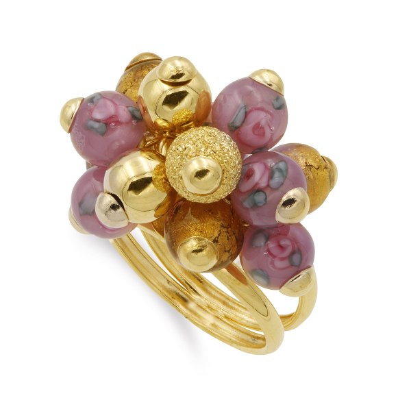18K SORTIJA ORO AMARILLO DOBLE CON BOLITAS DE MURANO ANCHO MOTIVO 22X15 MM