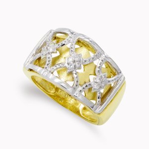 18K SORTIJA ORO BICOLOR CALADA Y CIRCONITAS