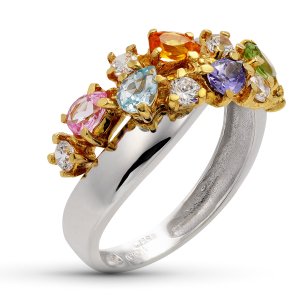 18K SORTIJA ORO BICOLOR PIEDRAS Y CIRCONITAS