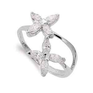 18K SORTIJA ORO BLANCO CON FLORES DE CIRCONITAS