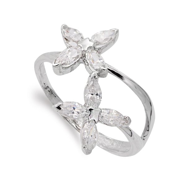 18K SORTIJA ORO BLANCO CON FLORES DE CIRCONITAS