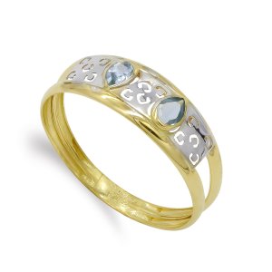 18K SORTIJA BICOLOR PIEDRAS AGUAMARINA 4X3 MM