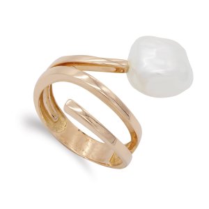 18K SORTIJA ORO ROSA CRUZADA CON PERLA BARROCA. 24X16 MM