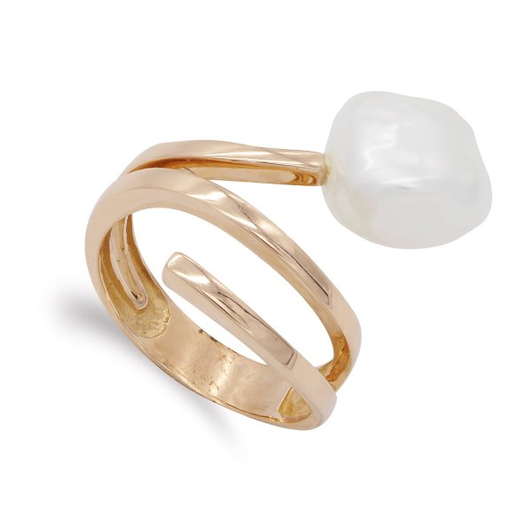 18K SORTIJA ORO ROSA CRUZADA CON PERLA BARROCA. 24X16 MM