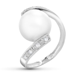 18K SORTIJA ORO BLANCO CON CIRCONITAS Y PERLA 10 MM