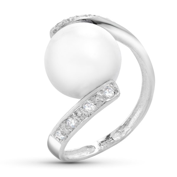 18K SORTIJA ORO BLANCO CON CIRCONITAS Y PERLA 10 MM