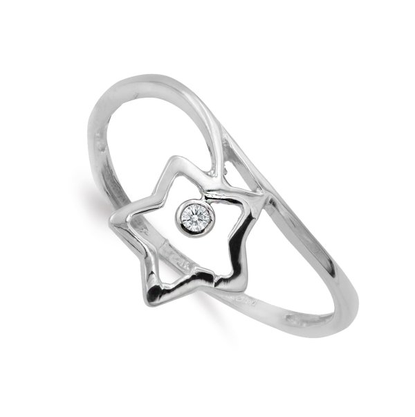 18K SORTIJA ORO BLANCO ESTRELLA 9X9 MM Y CIRCONITAS ANCHO MOTIVO 11 MM