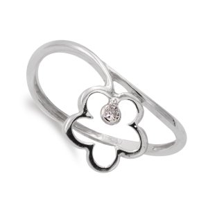18K SORTIJA ORO BLANCO FLOR 10X10 MM Y CIRCONITAS CUERPO 1 MM