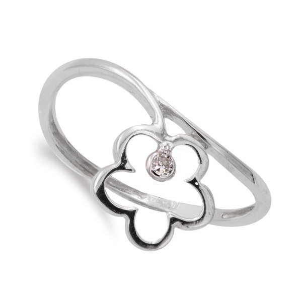 18K SORTIJA ORO BLANCO FLOR 10X10 MM Y CIRCONITAS CUERPO 1 MM