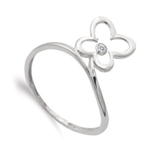 18K SORTIJA ORO BLANCO MARIPOSA 9X9 MM Y CIRCONITAS ANCHO MOTIVO 11 MM