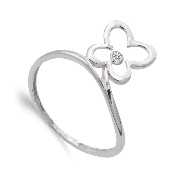 18K SORTIJA ORO BLANCO MARIPOSA 9X9 MM Y CIRCONITAS ANCHO MOTIVO 11 MM