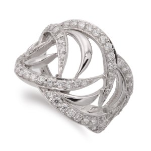 18K SORTIJA ORO BLANCO MOTIVOS CON CIRCONITAS ANCHO 17 MM