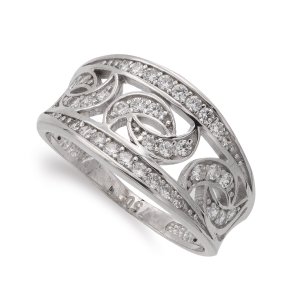 18K SORTIJA ORO BLANCO CON BANDAS Y CIRCONITAS ANCHO 11 MM