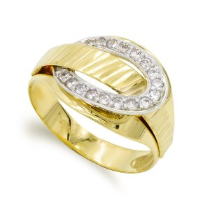 18K SORTIJA ORO BICOLOR MACIZO CON CIRCONITAS. ANCHO: 13 MM