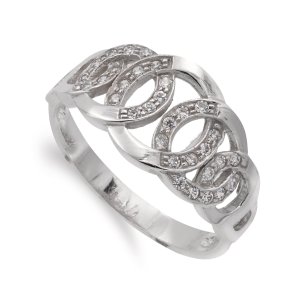 18K SORTIJA ORO BLANCO CON CIRCULOS BRILLO Y CIRCONITAS ANCHO 10 MM