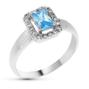 18K SORTIJA ORO BLANCO PIEDRA COLOR Y CIRCONITAS