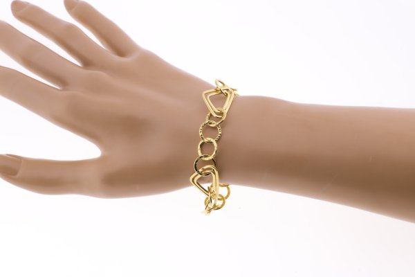 18K PULSERA ORO AMARILLO ESLABONES HUECOS TRIANGULO Y REDONDOS - Imagen 2
