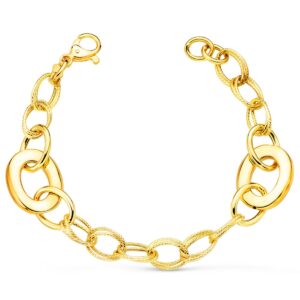 18K PULSERA ORO AMARILLO ESLABONES HUECOS ANCHO 16 MM LARGO 20 CM PESO 8.90 GR