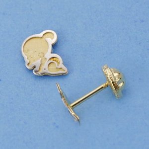 18K PENDIENTES BEBE BICOLOR. 6 X 5 MM.