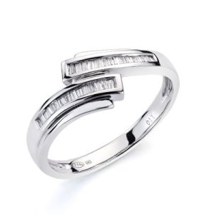 18K SORTIJA ORO BLANCO 30 DIAMANTES TALLA BAGUETTE 0.116  QTS. ANCHO: 7MM