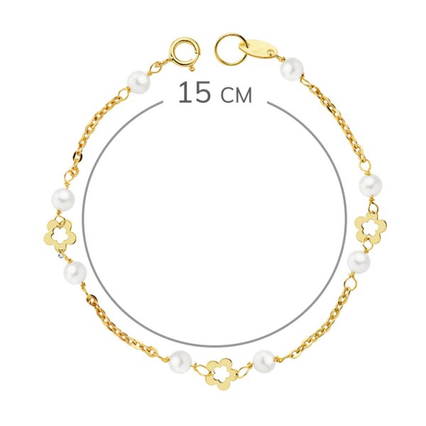 18K PULSERA PERLA 3.5 MM Y FLORES 15 CM - Imagen 2