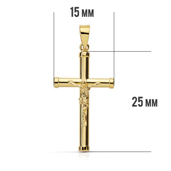 18K CRUZ ORO AMARILLO CON CRISTO TUBO HUECO. 26 X 15 X 2,5 MM - Imagen 2