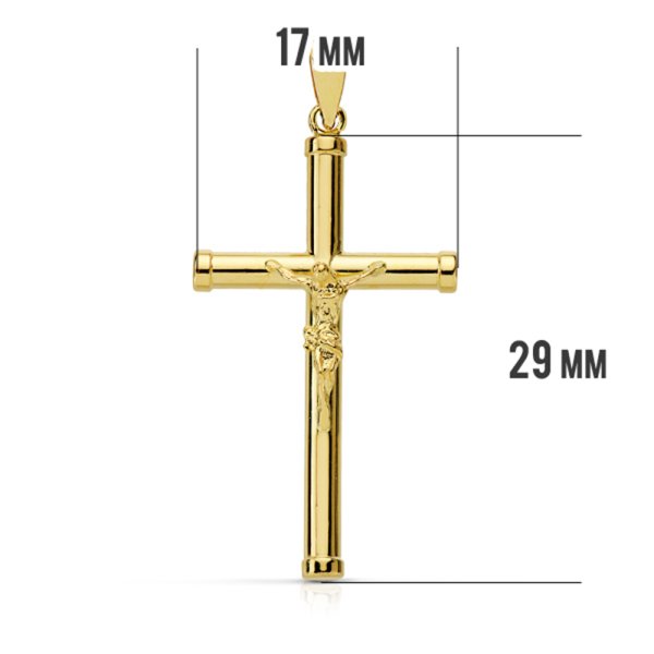 18K CRUZ ORO AMARILLO CON CRISTO HUECA TUBO 2.2 MM. 29X17 MM - Imagen 2