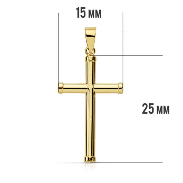 18K CRUZ ORO AMARILLO HUECA LISA 25X15 MM TUBO 2.2 MM - Imagen 2